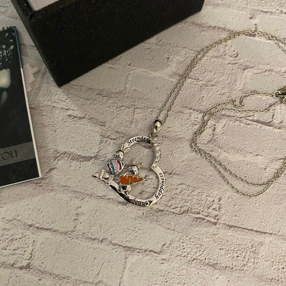 Bunny, Strength, Beauty, Happiness Heart CZ Necklace - Picture 5 of 5